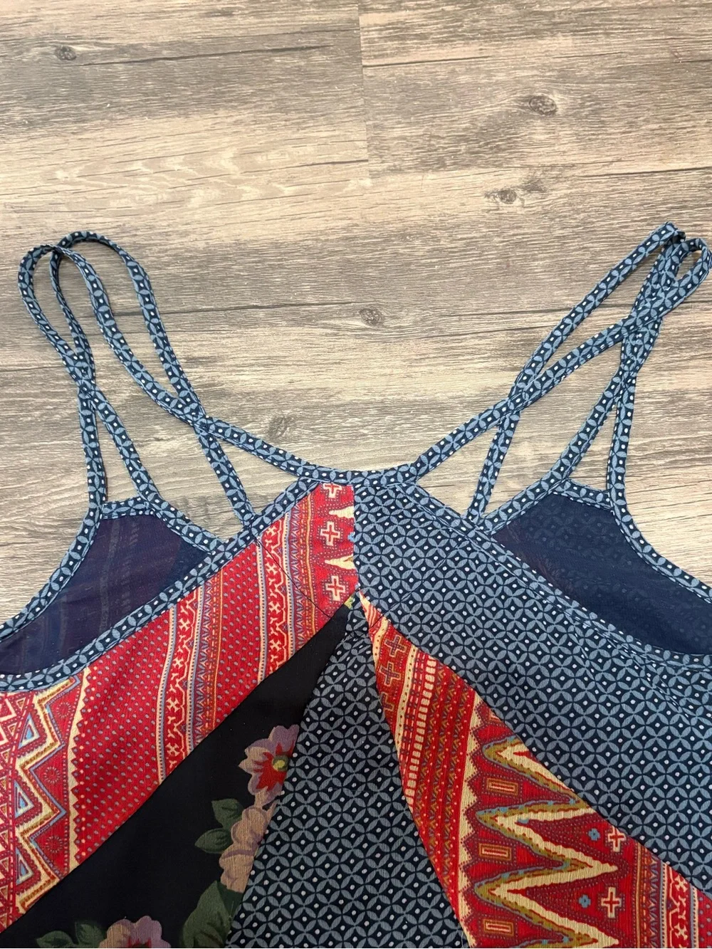 Vanilla Star Navy Blue Red Patterned Patchwork Tank Top - Picture 4 of 7